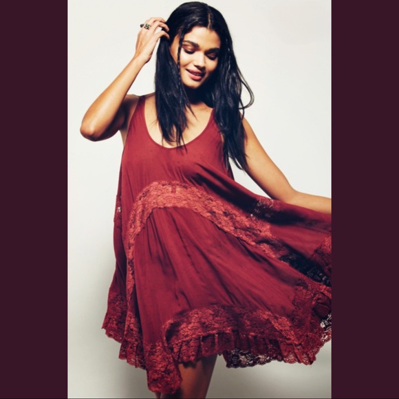 FREE PEOPLE SHE SWINGS CAMI SLIP DRESS IN MAROON (DARK RED) - Picture 2 of 11